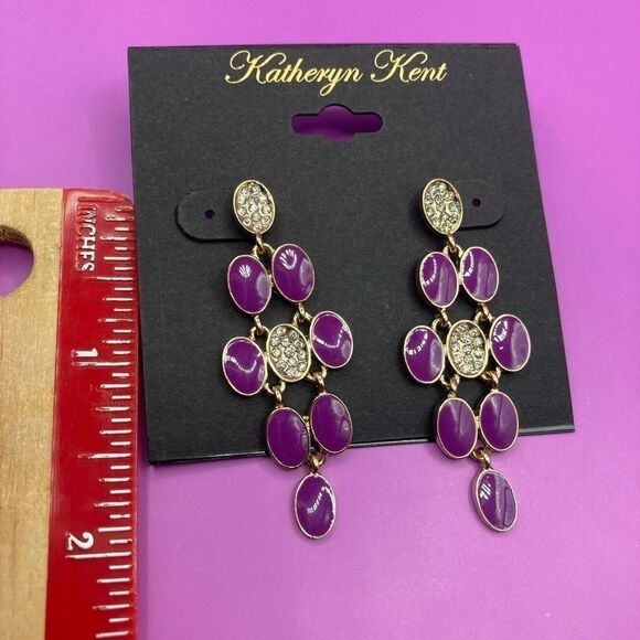 Katheryn Kent purple enamel rhinestone dangle earrings - Picture 5 of 5